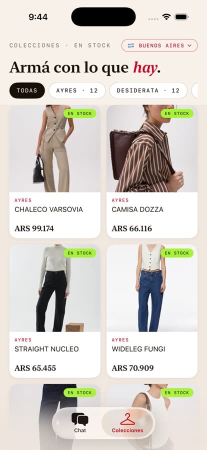Colecciones por ciudad en la app